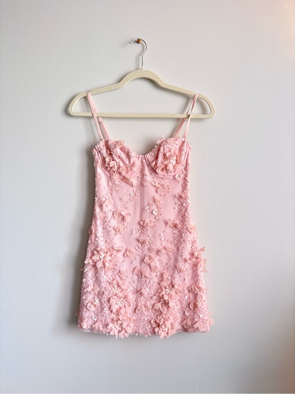 Oh Polly Pink 3D Floral Mini Slip Dress